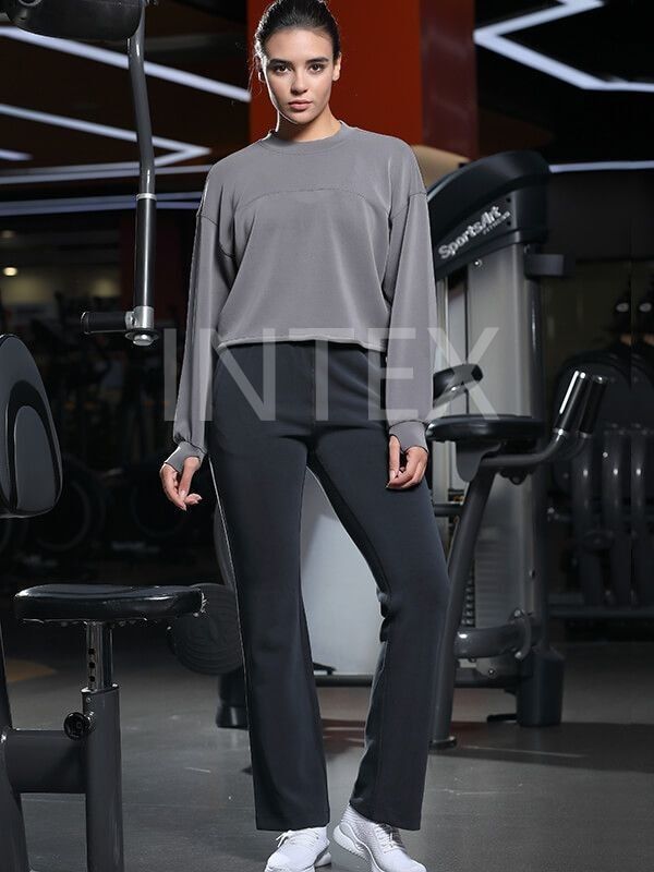quality Breathable Short Sleeve Woman Matching Sets High Rise Flare Pants Workout Clothes Sets factory