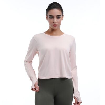 quality Cropped Long Sleeve Shirt Sustainable Breathable With Thumb Holes factory