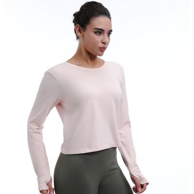 quality Cropped Long Sleeve Shirt Sustainable Breathable With Thumb Holes factory
